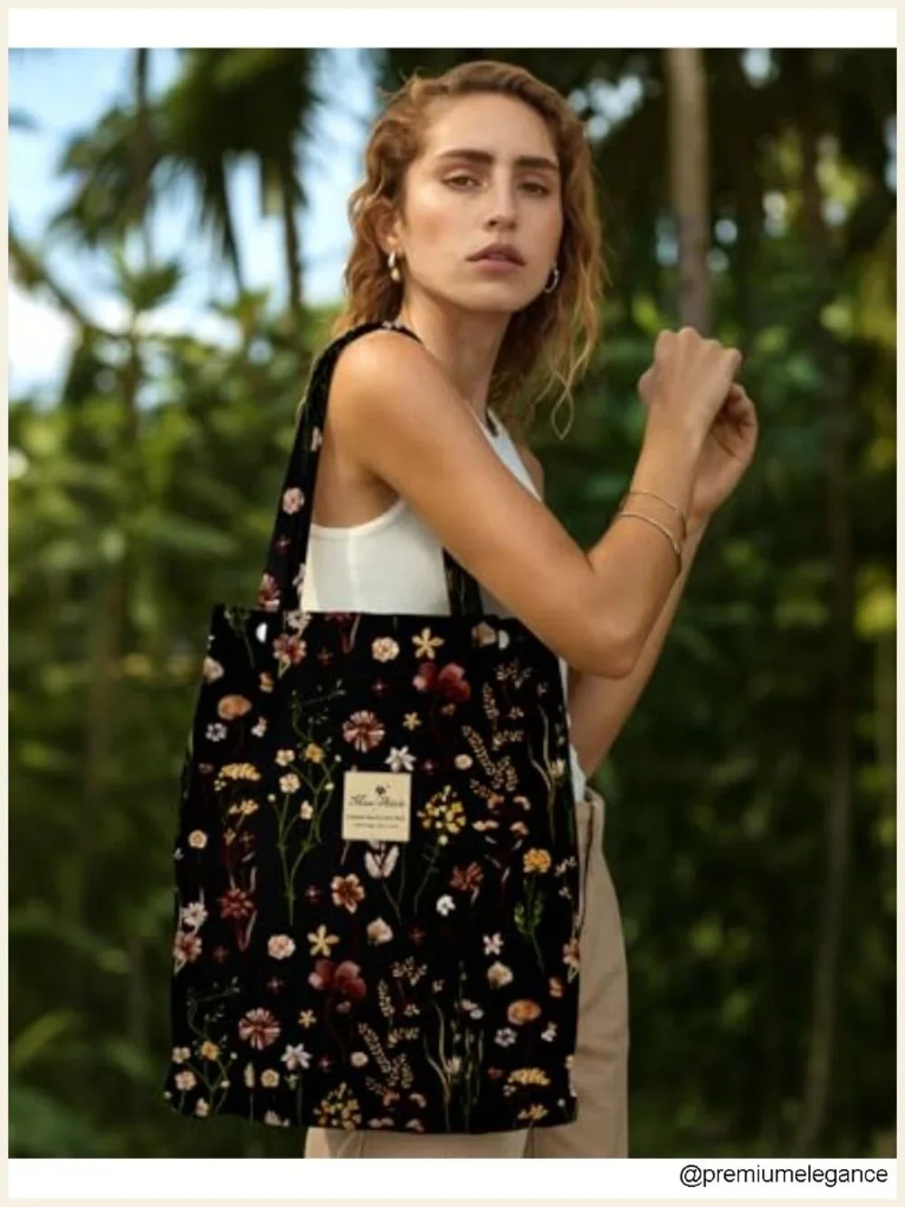 Corduroy Tote Bag - Reusable with Magnetic Buckle & Inner Pocket